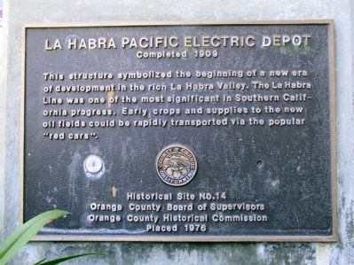 La Habra Pacific Electric Depot Marker image. Click for full size.