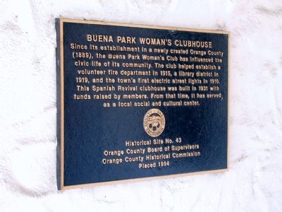 Buena Park Woman's Clubhouse Marker image. Click for full size.