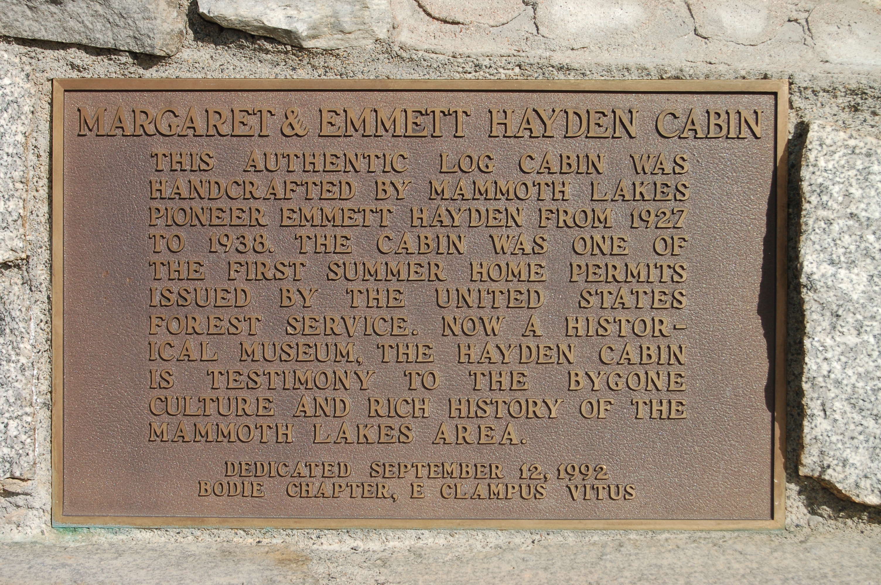Margaret & Emmett Hayden Cabin Marker