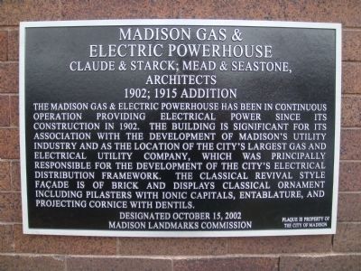 Madison Gas & Electric Company Powerhouse Marker image. Click for full size.