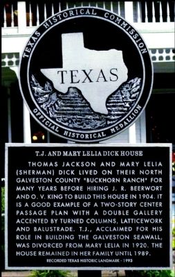 T. J. and Mary Lelia Dick House Marker image. Click for full size.