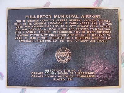 Fullerton Municipal Airport Marker image. Click for full size.