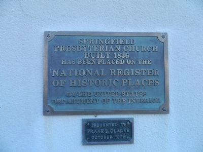 Springfield Presbyterian Church Marker. Click for full size. Springfield Presbyterian Church Marker image. Click for full size.