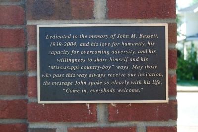 John M. Bassett Memorial Plaque<br>Located on Reverse Side of Church Sign image. Click for full size.