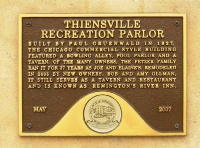 Thiensville Recreation Parlor Marker. Click for full size. Thiensville Recreation Parlor Marker image. Click for full size.