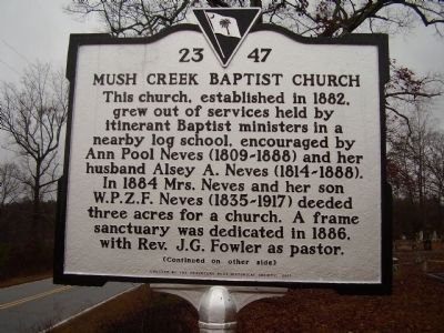 Mush Creek Baptist Church Marker image. Click for full size.