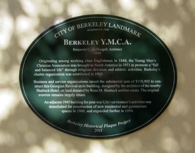 Berkeley Y.M.C.A. Marker. Click for full size. Berkeley Y.M.C.A. Marker image. Click for full size.
