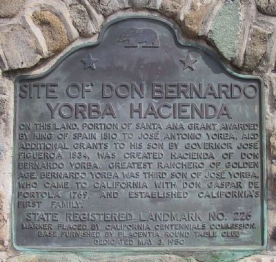 Site of Don Bernardo Yorba Hacienda Marker image. Click for full size.