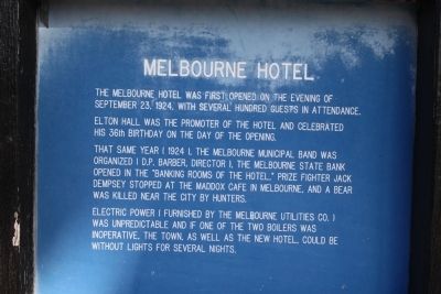 Melbourne Hotel Marker image. Click for full size.