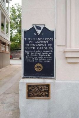 The Grand Lodge of Ancient Freemasons of South Carolina Marker image. Click for full size.