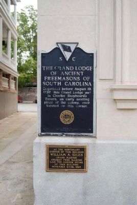The Grand Lodge of Ancient Freemasons of South Carolina Marker image. Click for full size.