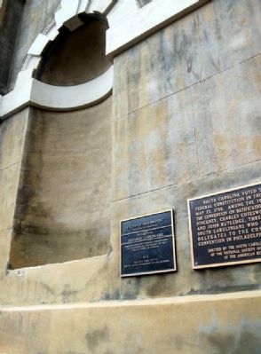 National Historic Landmark Plaque (Left)<br>Convention on Ratification Marker (Right) image. Click for full size.