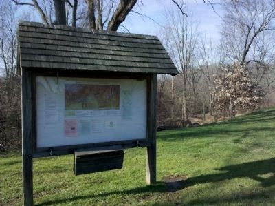 Okehocking Preserve Information Sign in front of Ridley Creek image. Click for full size.
