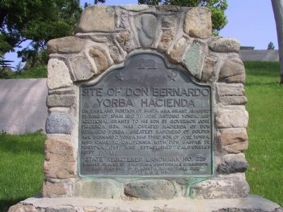 Site of Don Bernardo Yorba Hacienda Marker. Click for full size. Site of Don Bernardo Yorba Hacienda Marker image. Click for full size.