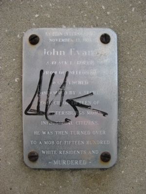 Lynching of John Evans Marker image. Click for full size.