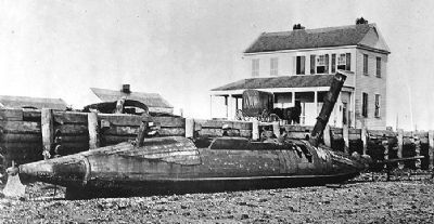 Wreck of CSS <i>David</i> Class Ship<br>After the Capture of Charleston by Federal Troops. Click for full size. Wreck of CSS <i>David</i> Class Ship<br>After the Capture of Charleston by Federal Troops image. Click for full size.