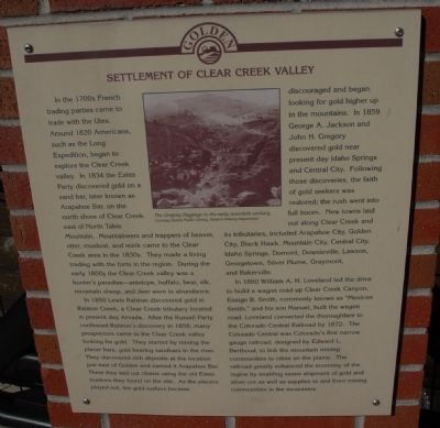 Settlement of Clear Creek Valley Marker image. Click for full size.