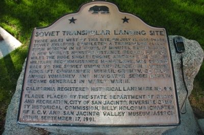 Soviet Transpolar Landing Site Marker. Click for full size. Soviet Transpolar Landing Site Marker image. Click for full size.