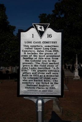Long Cane Cemetery Marker<br>Front image. Click for full size.