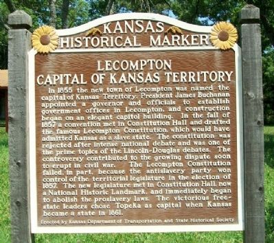 Lecompton, Capital of Kansas Territory Marker image. Click for full size.