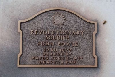 Maj. John Bowie Tombstone<br>D.A.R. Plaque image. Click for full size.