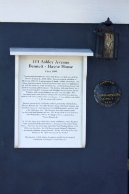 113 Ashley Avenue Bennett - Hayne House Marker, also included: image. Click for full size.