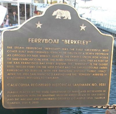 Ferryboat "Berkeley" Marker image. Click for full size.