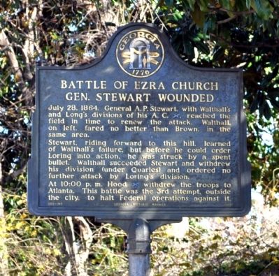 Battle of Ezra Church Gen. Stewart Wounded Marker image. Click for full size.