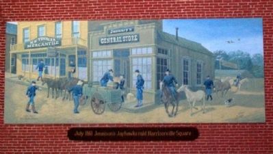 Jennison's Jayhawks raid Harrisonville Square Mural. Click for full size. Jennison's Jayhawks raid Harrisonville Square Mural image. Click for full size.