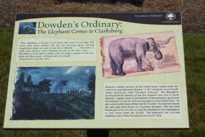 Dowden's Ordinary: The Elephant Comes to Clarksburg Marker image. Click for full size.