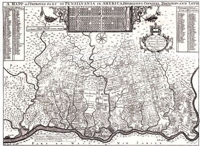 Philadelphia map by Thomas Holmes - 1687 image. Click for full size.
