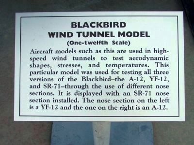 Panel #1: Blackbird Wind Tunnel Model<br>(One-Twelfth Scale) image. Click for full size.