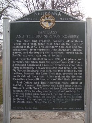 Sam Bass and the Big Springs Robbery Marker image. Click for full size.
