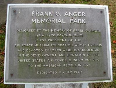 Frank G. Anger Memorial Park Marker. Click for full size. Frank G. Anger Memorial Park Marker image. Click for full size.