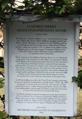 14 George Street Middleton-Pinckey House Marker. Click for full size. 14 George Street Middleton-Pinckey House Marker image. Click for full size.