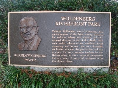 Woldenberg Riverfront Park Marker. Click for full size. Woldenberg Riverfront Park Marker image. Click for full size.