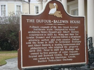 The Dufour-Baldwin House Marker. Click for full size. The Dufour-Baldwin House Marker image. Click for full size.