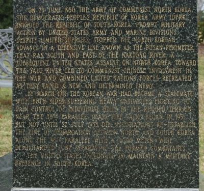 Korean War Marker, west face continued. Click for full size. Korean War Marker, west face continued image. Click for full size.