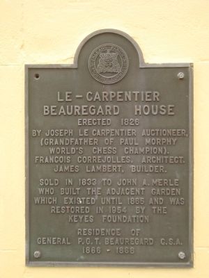 Le – Carpentier/Beauregard House Marker image. Click for full size.