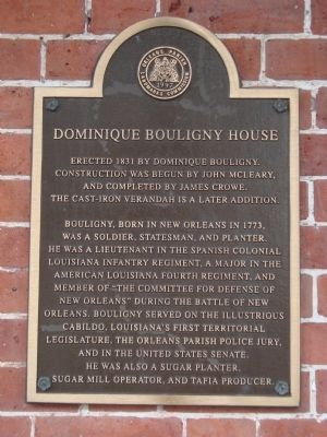Dominique Bouligny House Marker image. Click for full size.