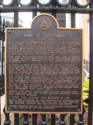 Bank of Louisiana Marker image. Click for full size.