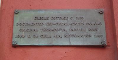 Creole Cottage c. 1810 Marker image. Click for full size.