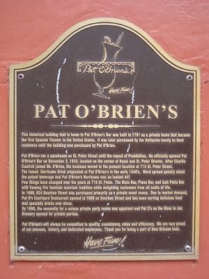 Pat O’Brien’s Marker. Click for full size. Pat O’Brien’s Marker image. Click for full size.