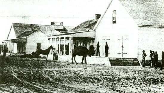 The only known photograph of an Army camel. Government Depot near Banning's Wharf. image. Click for full size.
