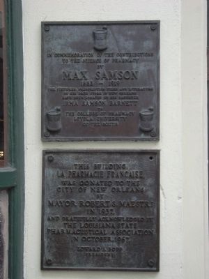 The Max Samson and La Pharmacie Francaise plaques. image. Click for full size.