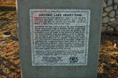 Historic Lake Hemet Dam Marker. Click for full size. Historic Lake Hemet Dam Marker image. Click for full size.