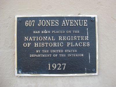 607 Jones Avenue Marker image. Click for full size.
