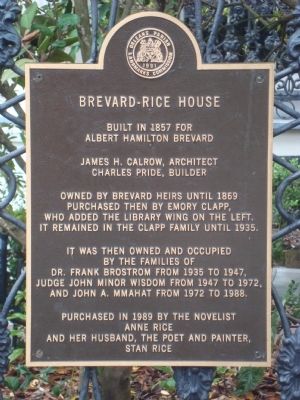 Brevard-Rice House Marker image. Click for full size.