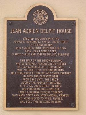 Jean Adrien Delpit House Marker image. Click for full size.