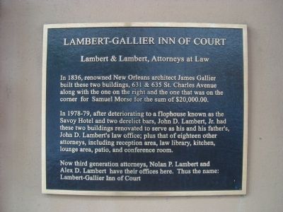 Lambert-Gallier Inn of Court Marker image. Click for full size.